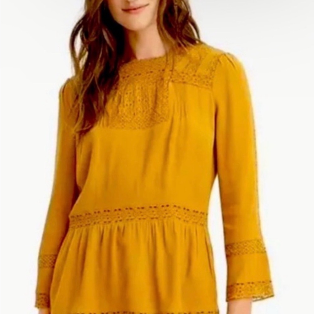 J. Crew Mustard Lace Blouse